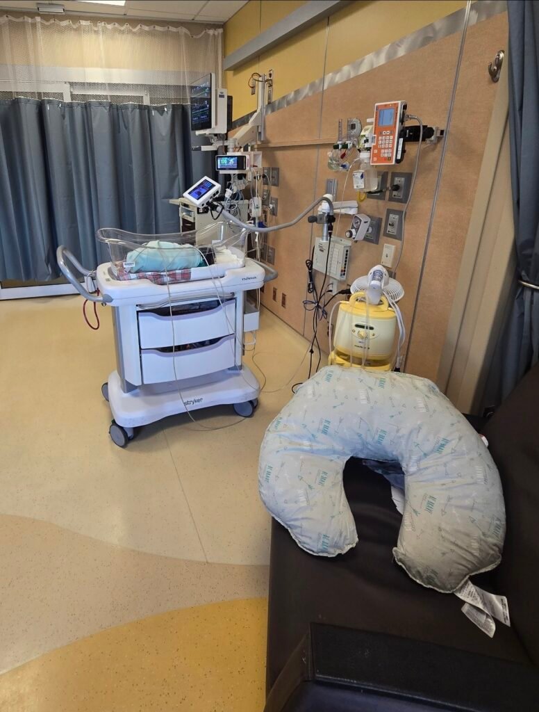 screenshot 20260307 043656 photos Hospital setup of a room in the NICU, with a pumping area. This is a real-life room that once belonged to a 29-week preemie